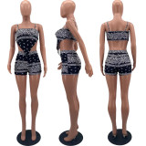 Two-piece fashion casual printed bellyband sling set W8369