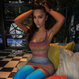 Summer sexy see-through halter lace-up dress D165519K