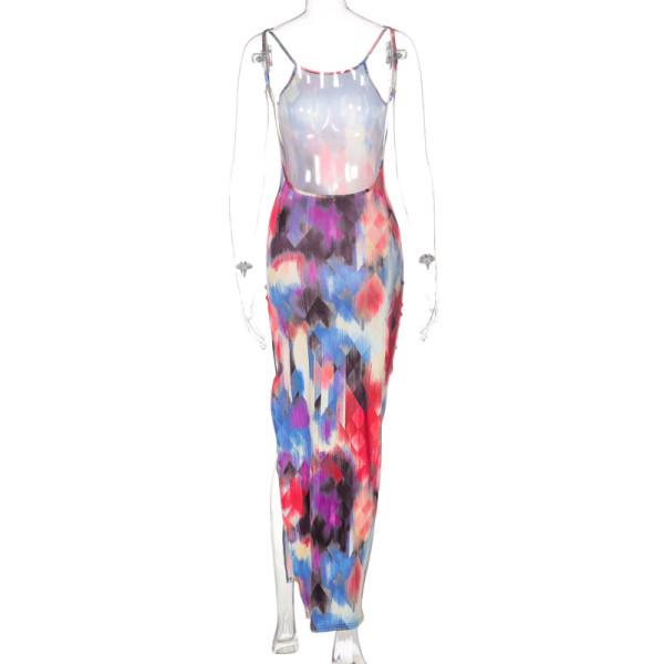 Summer sexy halter print suspender dress D165377A