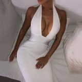Halter Deep V-neck Open Back Fashion Skinny Hollow Dress FD8133