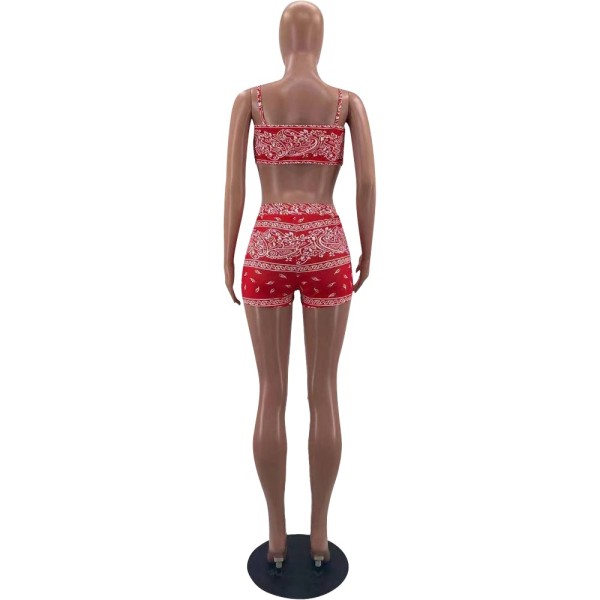 Two-piece fashion casual printed bellyband sling set W8369