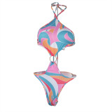 New beach one-piece printed bikini plus size swimsuit M7010