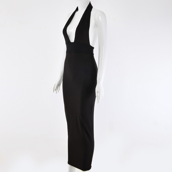 Halter Deep V-neck Open Back Fashion Skinny Hollow Dress FD8133