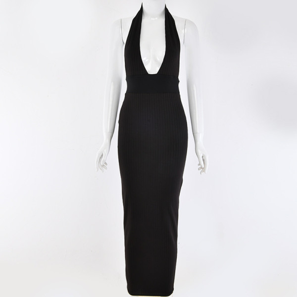 Halter Deep V-neck Open Back Fashion Skinny Hollow Dress FD8133
