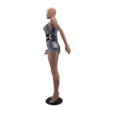 Two-piece fashion casual pattern vest sports suit W8390
