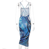 New style sling halter print dress D145062X