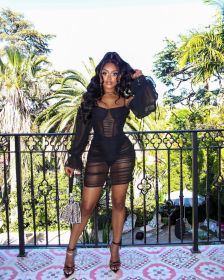 Summer new style solid color long-sleeved sexy nightclub net yarn see-through dress (including panties) A8605