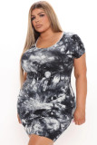 Large size women's new tie-dye small hole round neck dress SC03001