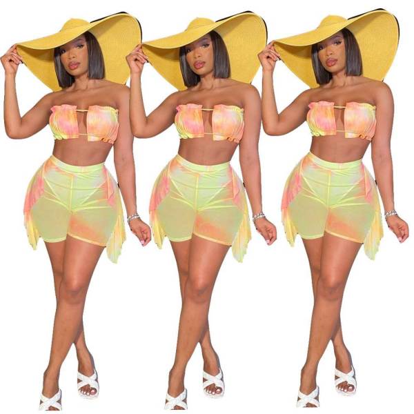 Women's digital printing swimsuit mesh two-piece suit (including panties) A8613