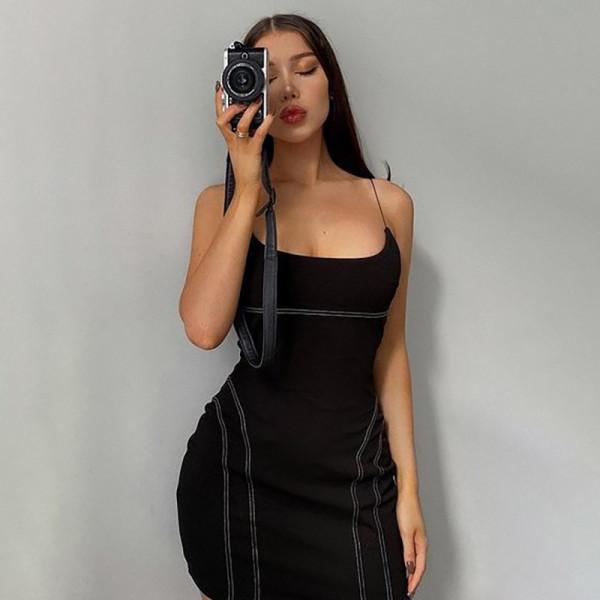 Temperament fashion strap sexy high waist bag hip dress K21D02331