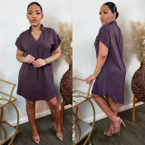 Fashion solid color shirt dress A8619