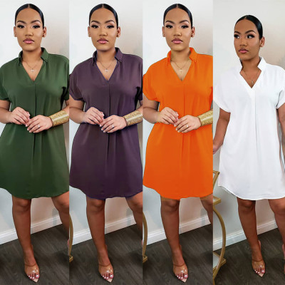 Fashion solid color shirt dress A8619