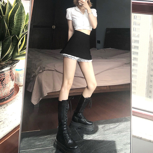 Fashionable sexy solid color stitching high waist skirt K21J01063