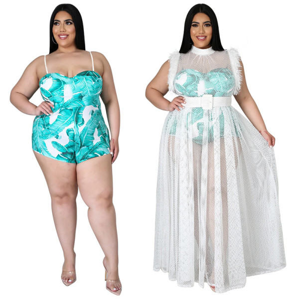 Women's temperament perspective sexy net yarn long skirt plus size dress two-piece suit N7135