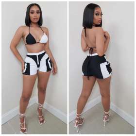 Black and white stitching sexy split swimsuit bikini beach hot pants two-piece suit A8621