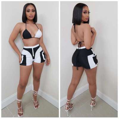 Black and white stitching sexy split swimsuit bikini beach hot pants two-piece suit A8621