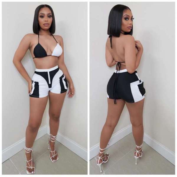 Black and white stitching sexy split swimsuit bikini beach hot pants two-piece suit A8621