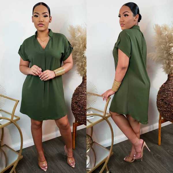 Fashion solid color shirt dress A8619