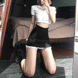 Fashionable sexy solid color stitching high waist skirt K21J01063