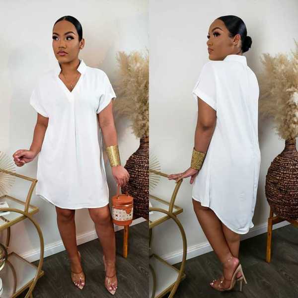 Fashion solid color shirt dress A8619