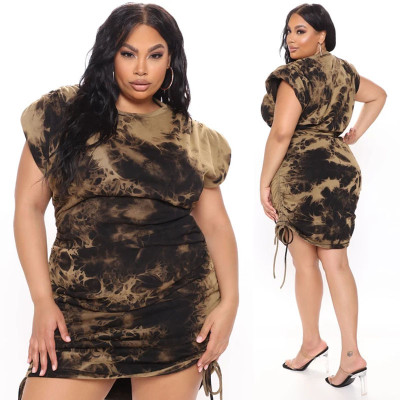Oversized Ladies Vest Printed Dyed Drawstring Tie Dress SC0307