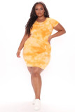 Large size women's new tie-dye small hole round neck dress SC03001