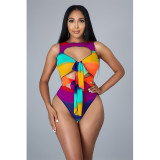 Sexy Rainbow Striped Hollow Twist Split Two-piece Set YF8020