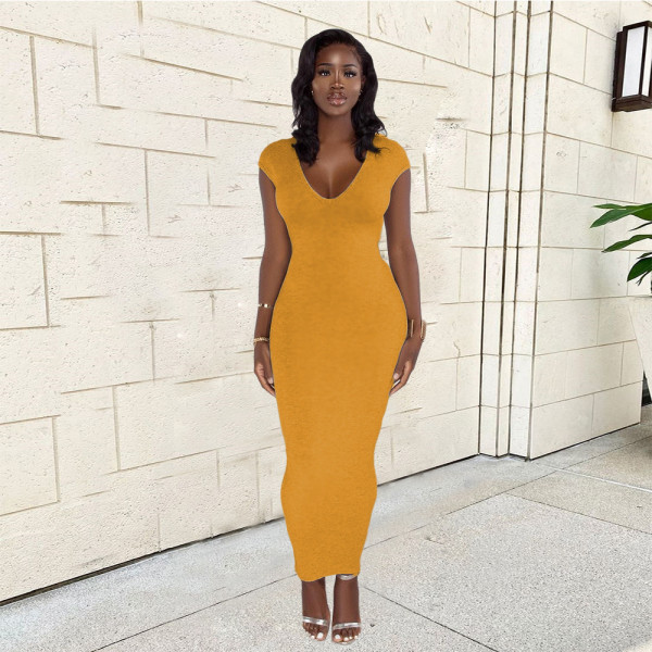 Temperament sexy solid color sleeveless V-neck back slit zipper long dress XT8897