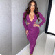 Slim Twisted Waist Wrap Dress V-neck Sexy Long Sleeve Dress WD2828