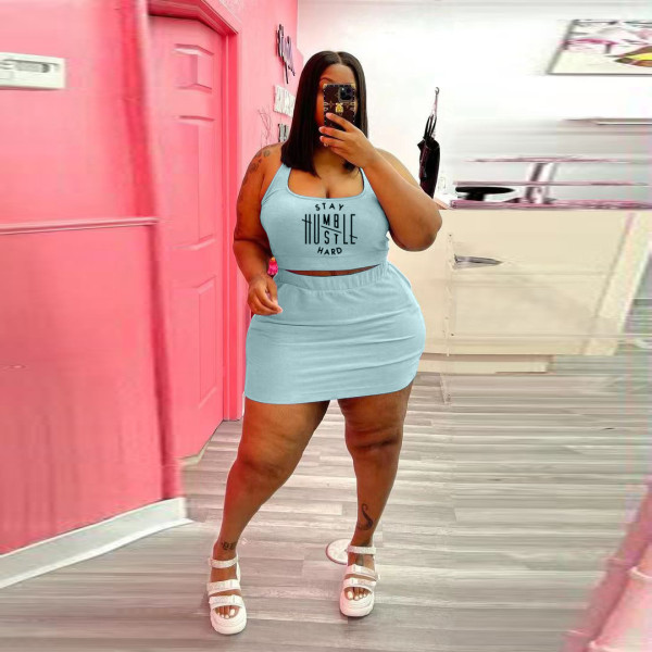 Plus size women's fashion skirt suit casual two-piece suit Q77226