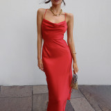 Sexy pile collar halter strap dress JY21265