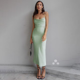 Sexy pile collar halter strap dress JY21265