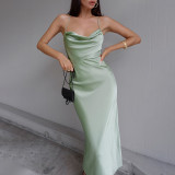 Sexy pile collar halter strap dress JY21265