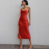 Sexy pile collar halter strap dress JY21265