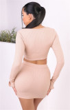Lace-up long-sleeved sexy blouse with split buttocks miniskirt autumn two-piece suit W9318