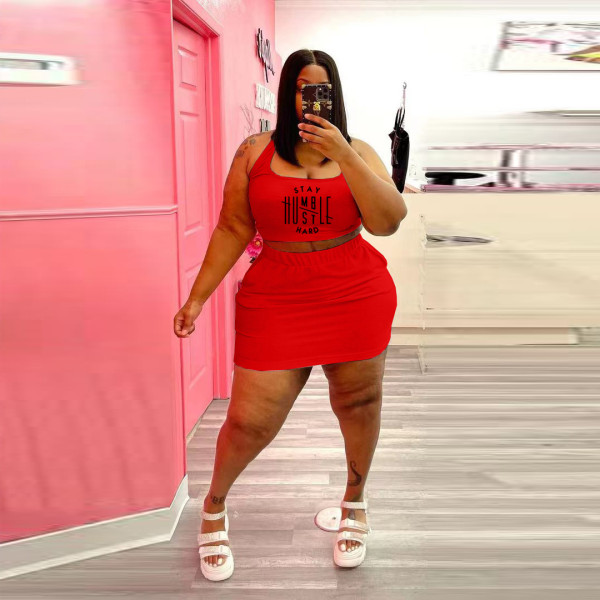 Plus size women's fashion skirt suit casual two-piece suit Q77226