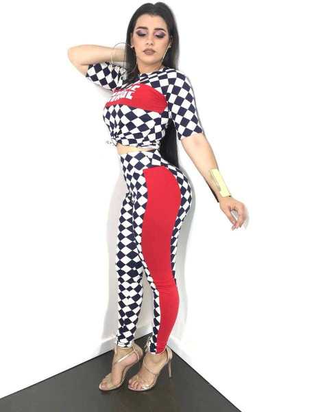 Summer new checkerboard elements two-piece set L6291