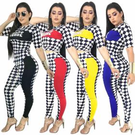 Summer new checkerboard elements two-piece set L6291