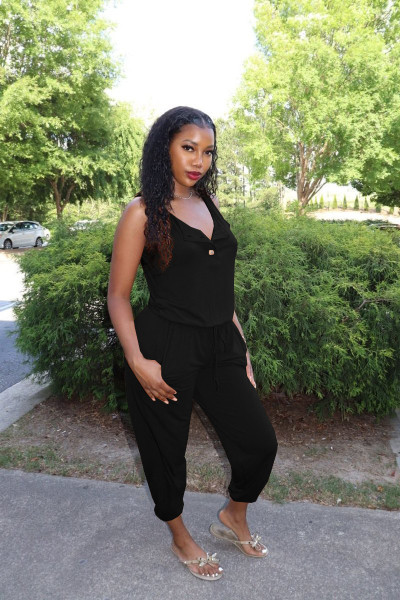 Sleeveless loose-breasted collar pocket leggings casual jumpsuit CH8222