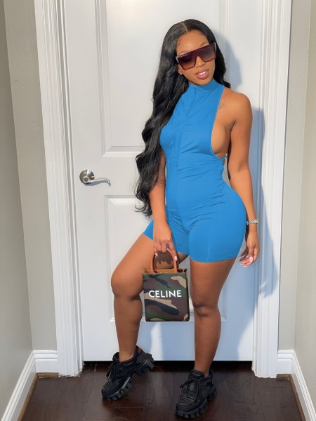 Sexy naked back crossover camisole jumpsuit L2612