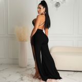 Women's hollow fashion sexy solid color lace split sleeveless jumpsuit PQ8054