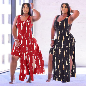 Printed sexy vest split fashion casual two-piece suit XS6062