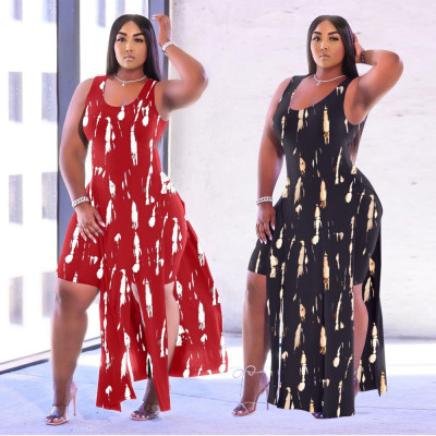 Printed sexy vest split fashion casual two-piece suit XS6062