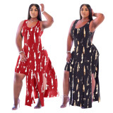 Printed sexy vest split fashion casual two-piece suit XS6062