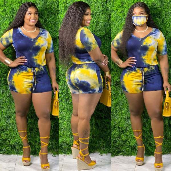 Explosive hot sale tie-dye fat lady plus size zipper jumpsuit MH2033