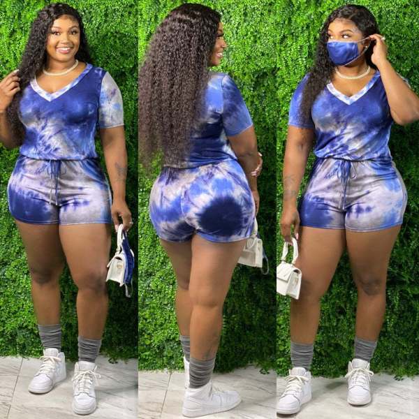 Explosive hot sale tie-dye fat lady plus size zipper jumpsuit MH2033