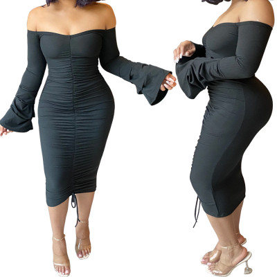 Folded flared sleeve dress MH9003
