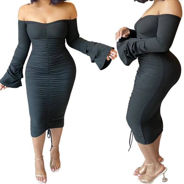 Folded flared sleeve dress MH9003