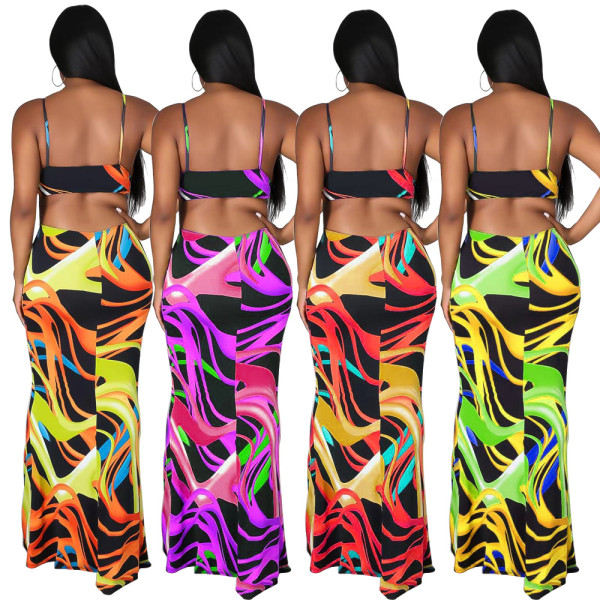 New Sexy Sleeveless Vest Sling Tie-Dye Printed Dress L6296