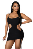 Solid color sling cutout slim-fit pleated dress PQ8042